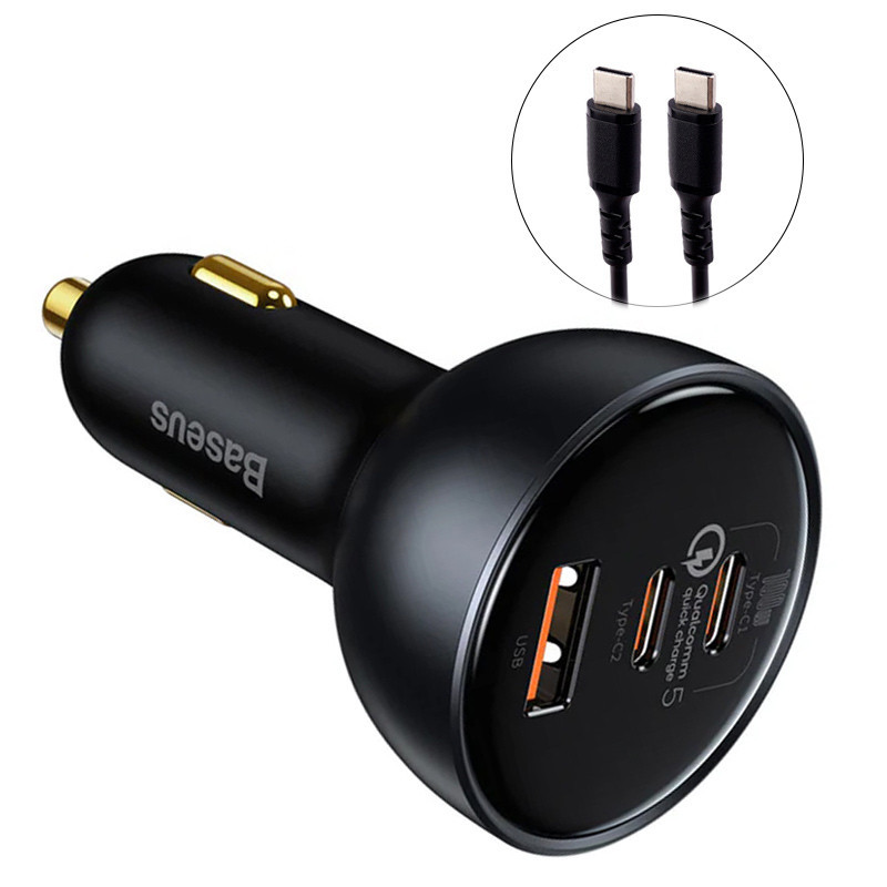 شارژر فندکی فست شارژ Baseus TZCCZM-0G 5A QC5.0 PD 100W + کابل تبدیل تایپ سی