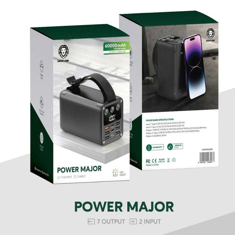 پاور بانک فست شارژ 60000 گرین لاین Green Lion Major PD 22.5W