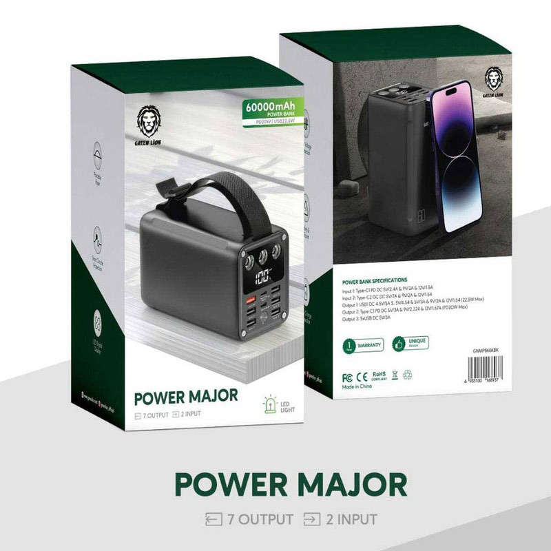 پاور بانک فست شارژ 60000 گرین لاین Green Lion Major PD 22.5W