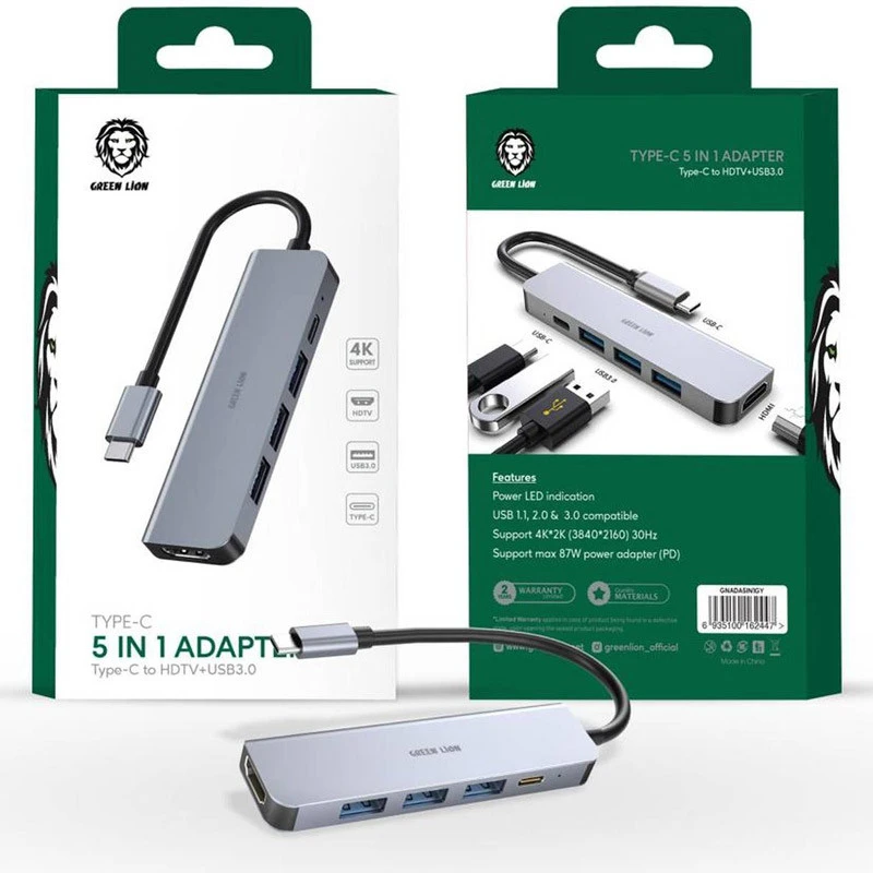 هاب 5 پورت Type-C گرین لاین GNADA5IN1GY