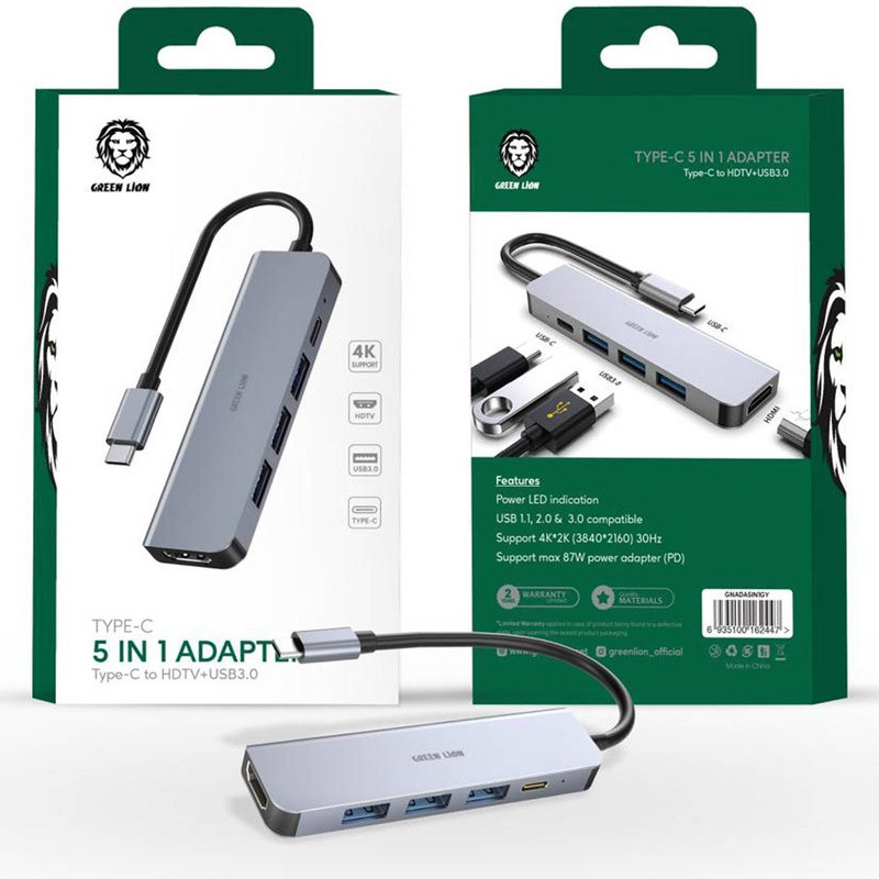 هاب 5 پورت Type-C گرین لاین GNADA5IN1GY