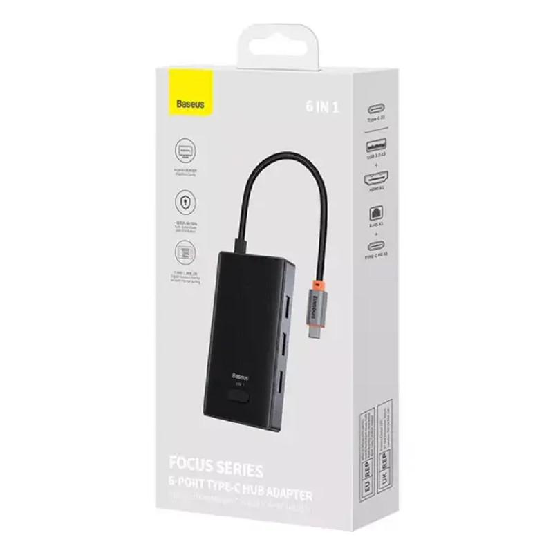 هاب Baseus Focus WKYY030213 Type-C To USB 3.0/HDMI/RJ45/Type-C PD