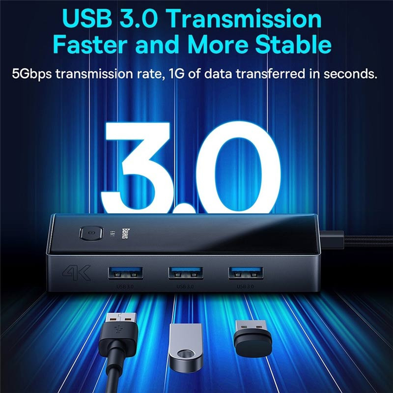 هاب Baseus Focus WKYY030213 Type-C To USB 3.0/HDMI/RJ45/Type-C PD