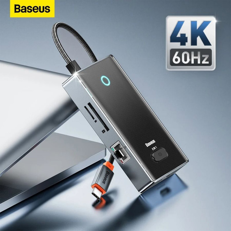 هاب Baseus Focus WKYY030213 Type-C To USB 3.0/HDMI/RJ45/Type-C PD