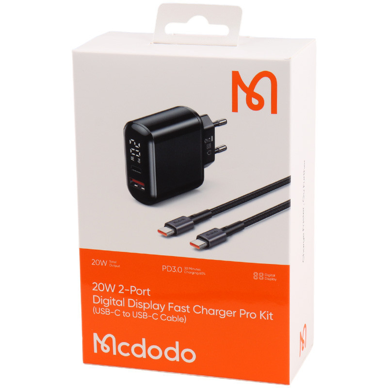 شارژر دیواری فست شارژ Mcdodo LCH-717 2Port 3A QC3.0 PD3.0 20W + کابل تبدیل تایپ سی