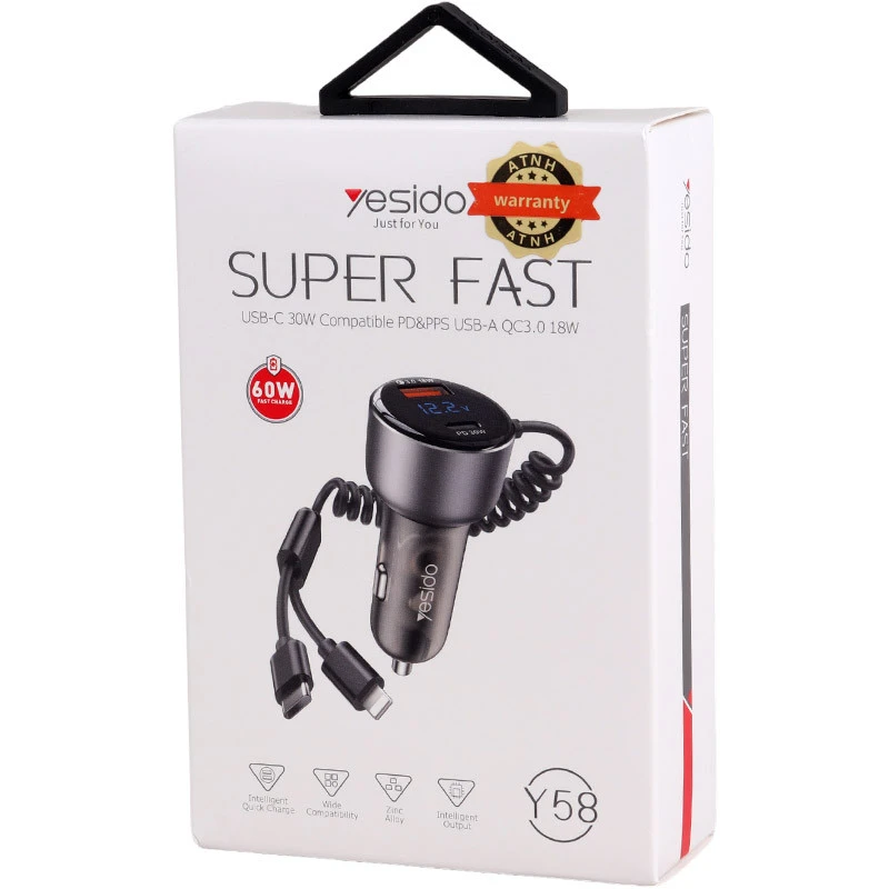 شارژر فندکی فست شارژ Yesido Y58 3A QC3.0 PD 30W