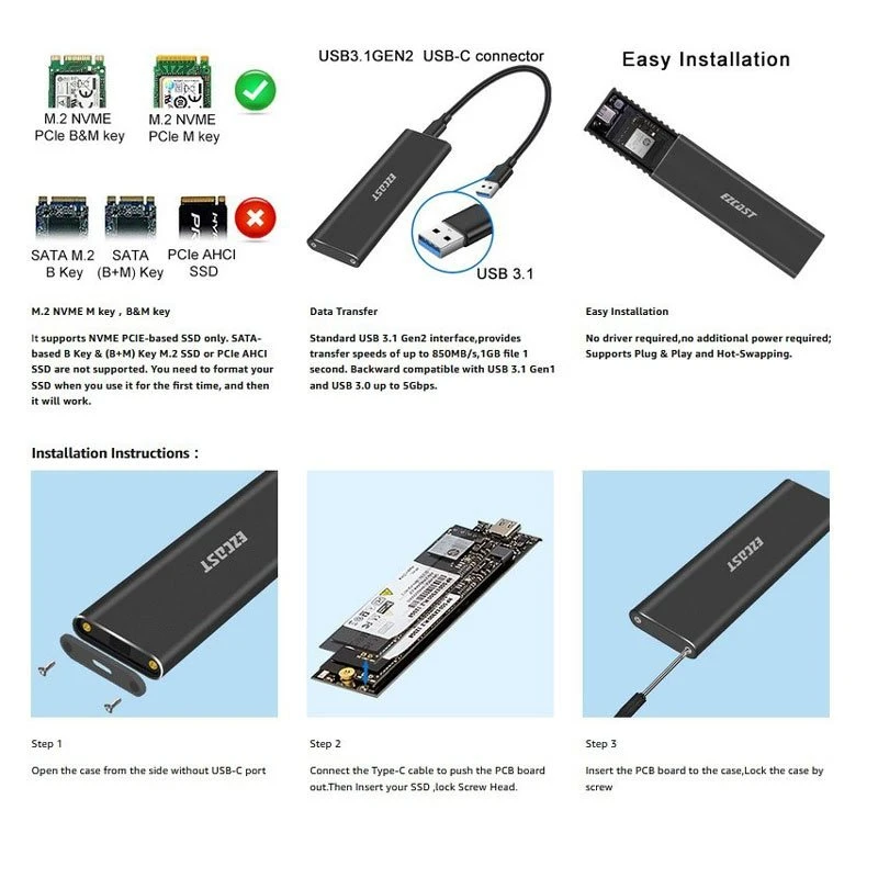 باکس هارد M.2 SSD ایزی کست