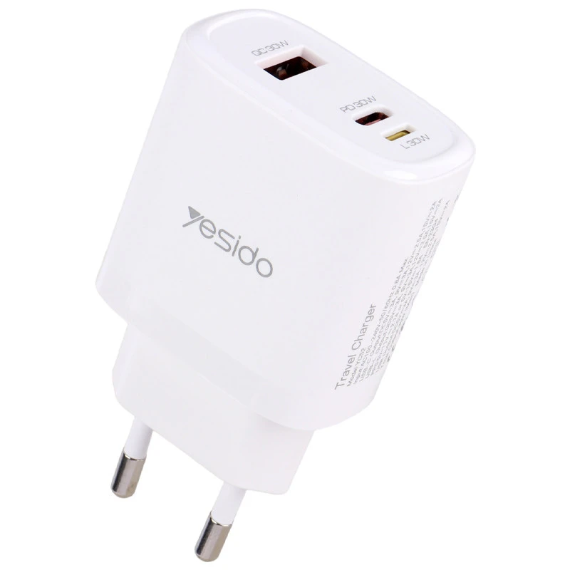 شارژر دیواری فست شارژ Yesido YC52 3Port 3A PD QC3.0 30W + کابل آیفونی