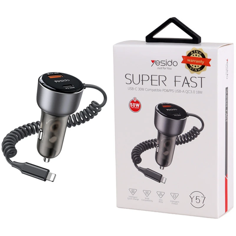 شارژر فندکی فست شارژ Yesido Y57 3A QC3.0 PD 50W