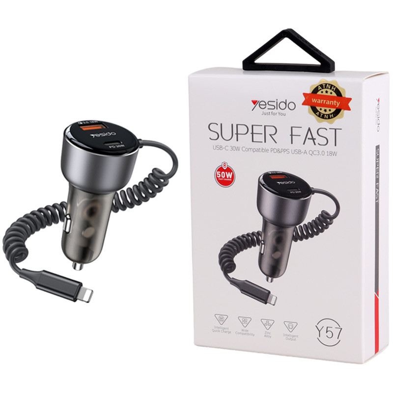 شارژر فندکی فست شارژ Yesido Y57 3A QC3.0 PD 50W