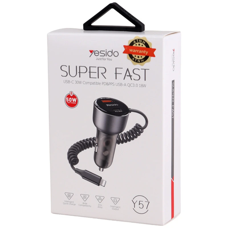 شارژر فندکی فست شارژ Yesido Y57 3A QC3.0 PD 50W