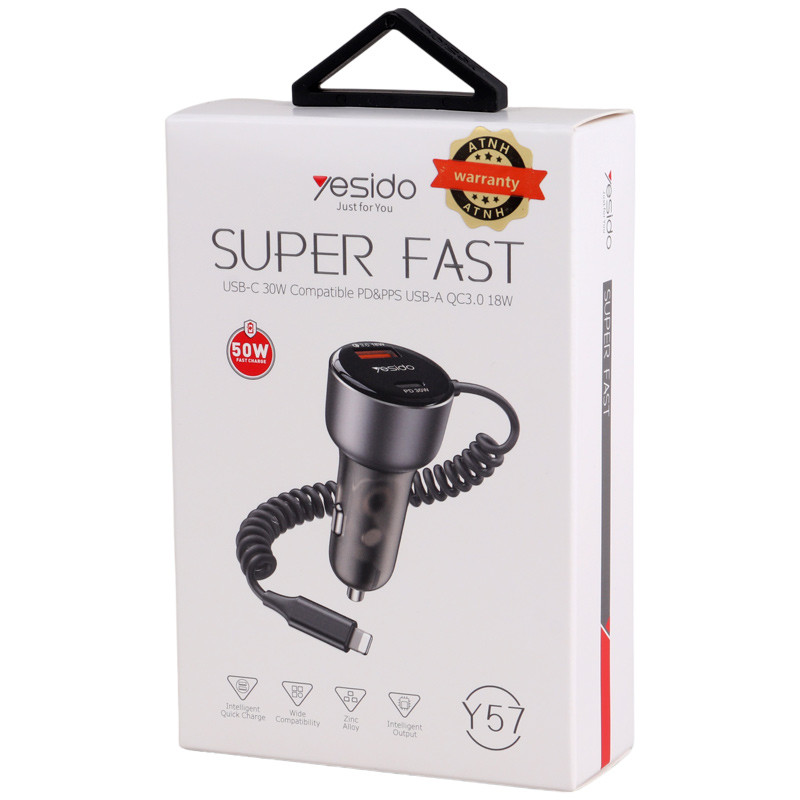 شارژر فندکی فست شارژ Yesido Y57 3A QC3.0 PD 50W