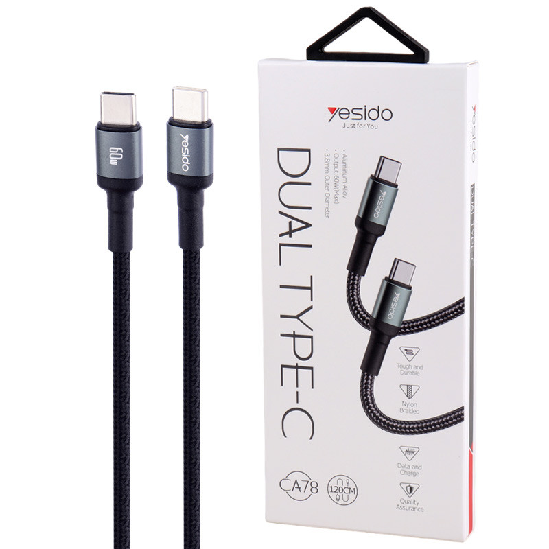 کابل تبدیل فست شارژ Yesido Type-C To Type-C CA78 60w 1.2m