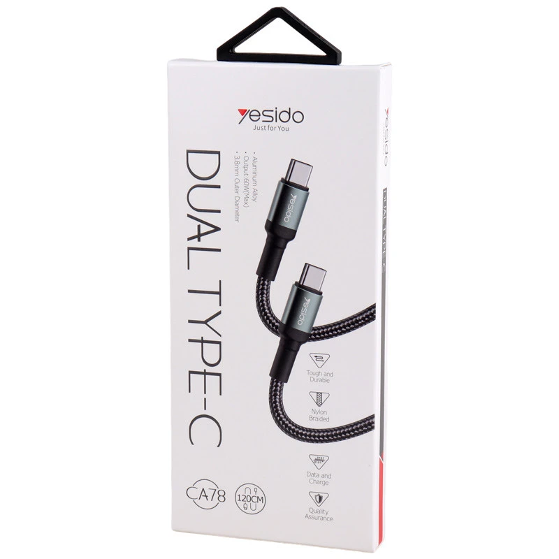 کابل تبدیل فست شارژ Yesido Type-C To Type-C CA78 60w 1.2m
