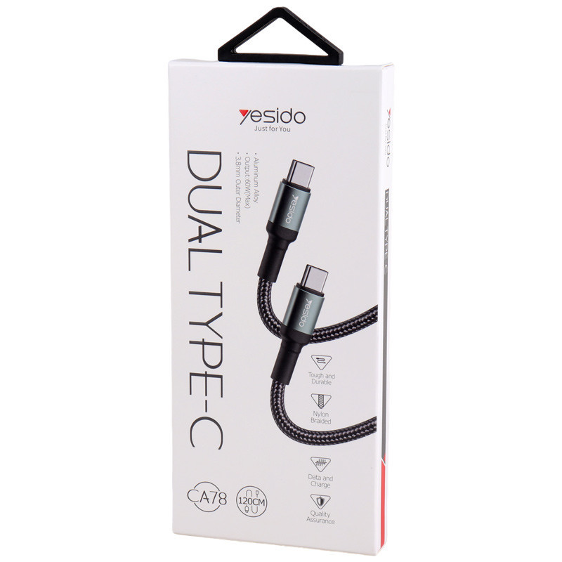 کابل تبدیل فست شارژ Yesido Type-C To Type-C CA78 60w 1.2m