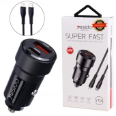 شارژر فندکی فست شارژ Yesido Y54 QC3.0 PD 4A 60W + کابل تبدیل آیفونی