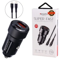 شارژر فندکی فست شارژ Yesido Y54 QC3.0 PD 4A 60W + کابل تبدیل آیفونی
