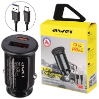 شارژر فندکی فست شارژ Awei C-706 3A QC3.0 PD3.0 20W + کابل تایپ سی