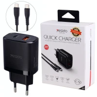 شارژر دیواری فست شارژ Yesido YC50 2Port 3A QC3.0 PD 20W + کابل تبدیل تایپ سی