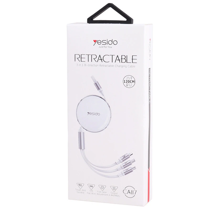 کابل 3 سر فست شارژ Yesido CA-117 2.4A 1.2m
