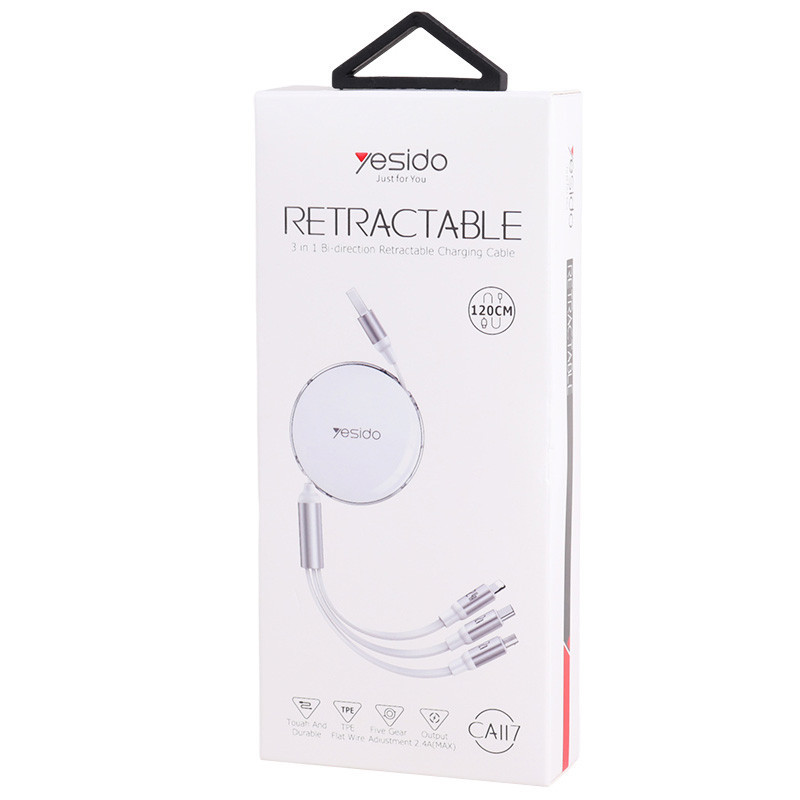 کابل 3 سر فست شارژ Yesido CA-117 2.4A 1.2m