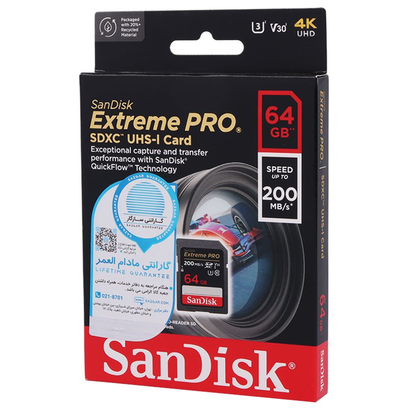 رم اس دی 64 گیگ سن دیسک SanDisk Extreme Pro SDXC V30 U3 C10 200MB/s