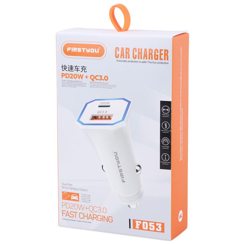شارژر فندکی فست شارژ Firstyou F053 QC3.0 PD 3A 20W