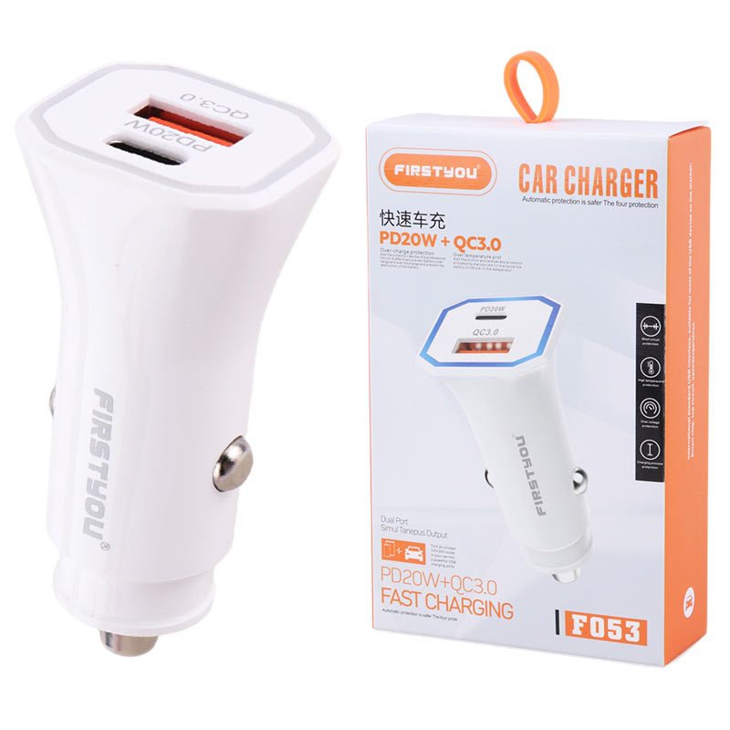 شارژر فندکی فست شارژ Firstyou F053 QC3.0 PD 3A 20W