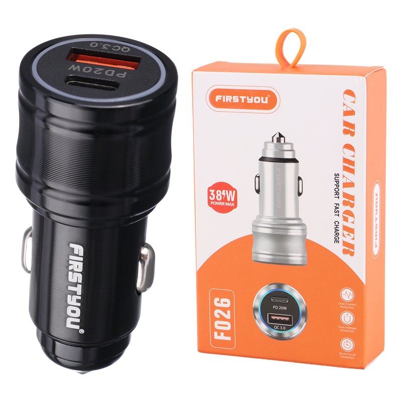 شارژر فندکی فست شارژ Firstyou F026 3A QC3.0 PD 20W