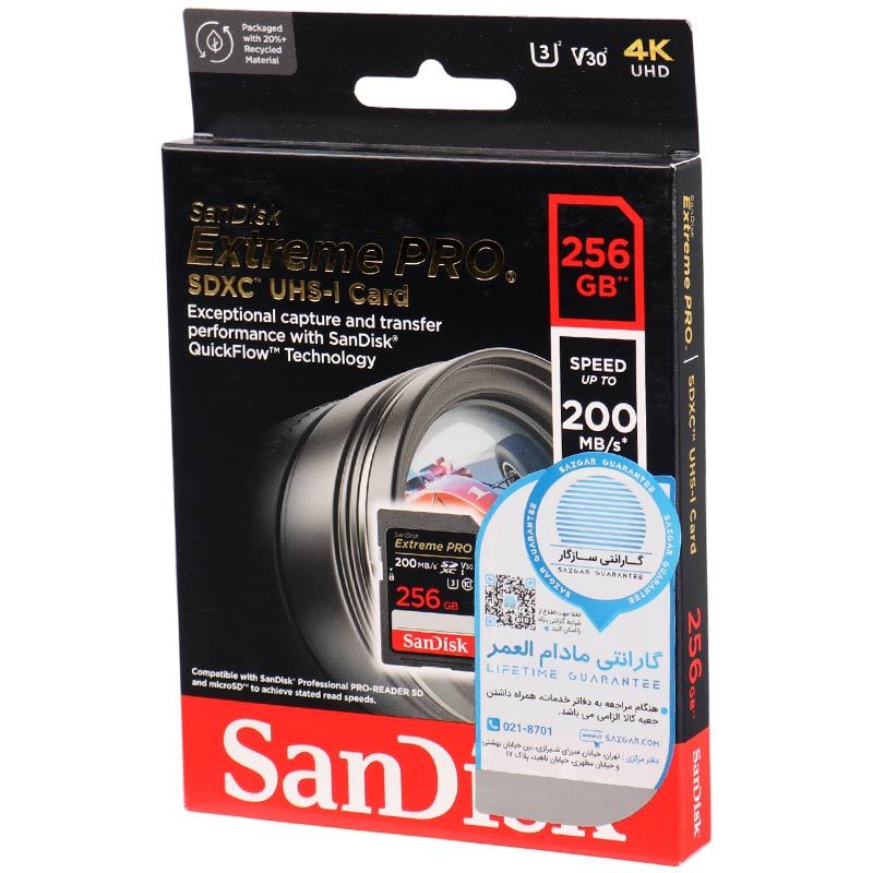 رم اس دی 256 گیگ سن دیسک SanDisk Extreme Pro SDXC V30 U3 C10 200MB/s