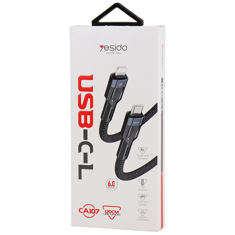 کابل تبدیل فست شارژ Yesido CA107 Type-C To Lightning PD 2.4A 1.2m