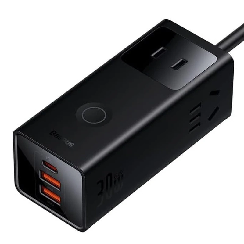 چند راهی برق 3 خانه برق ارت دار باسئوس PSLA00010 با کابل 1.5 متری + شارژر USB و Type-C