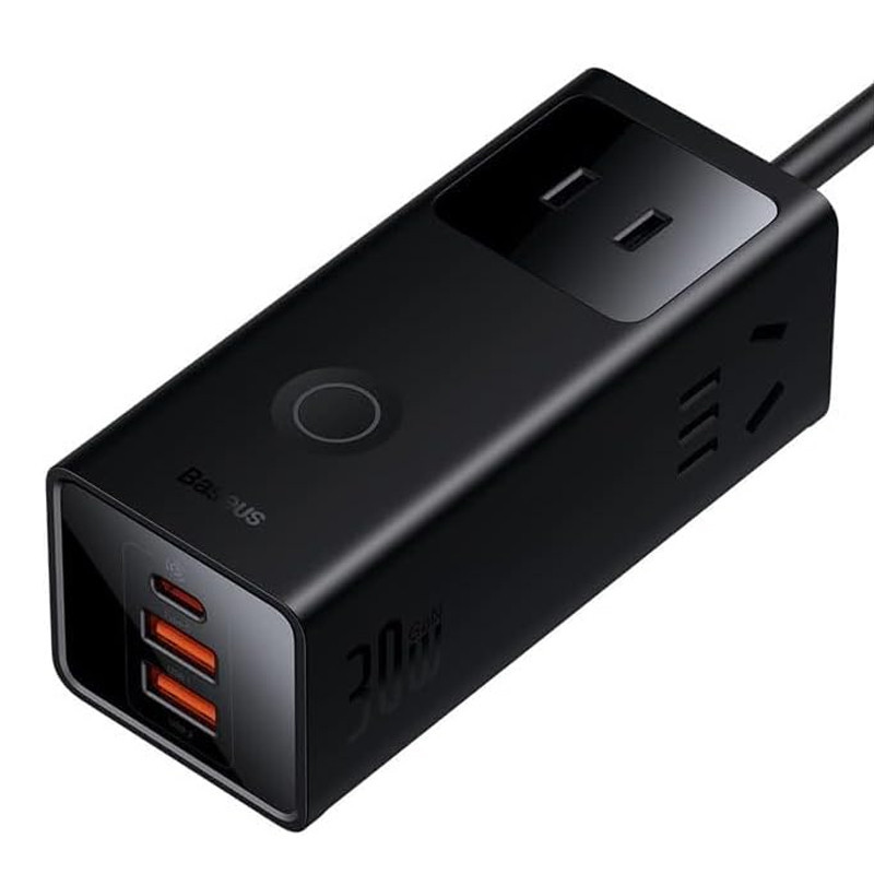چند راهی برق 3 خانه برق ارت دار باسئوس PSLA00010 با کابل 1.5 متری + شارژر USB و Type-C