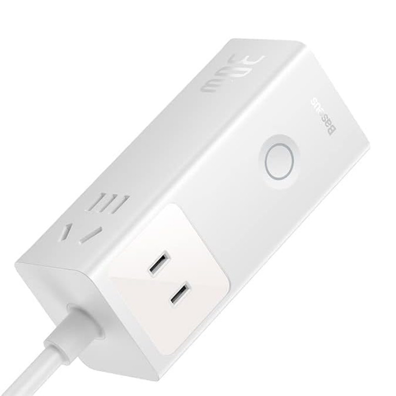 چند راهی برق 3 خانه برق ارت دار باسئوس PSLA00010 با کابل 1.5 متری + شارژر USB و Type-C