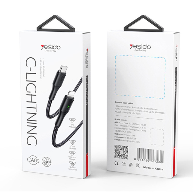کابل تبدیل فست شارژ Yesido CA99 Type-C To Lightning PD 20W 1.2m