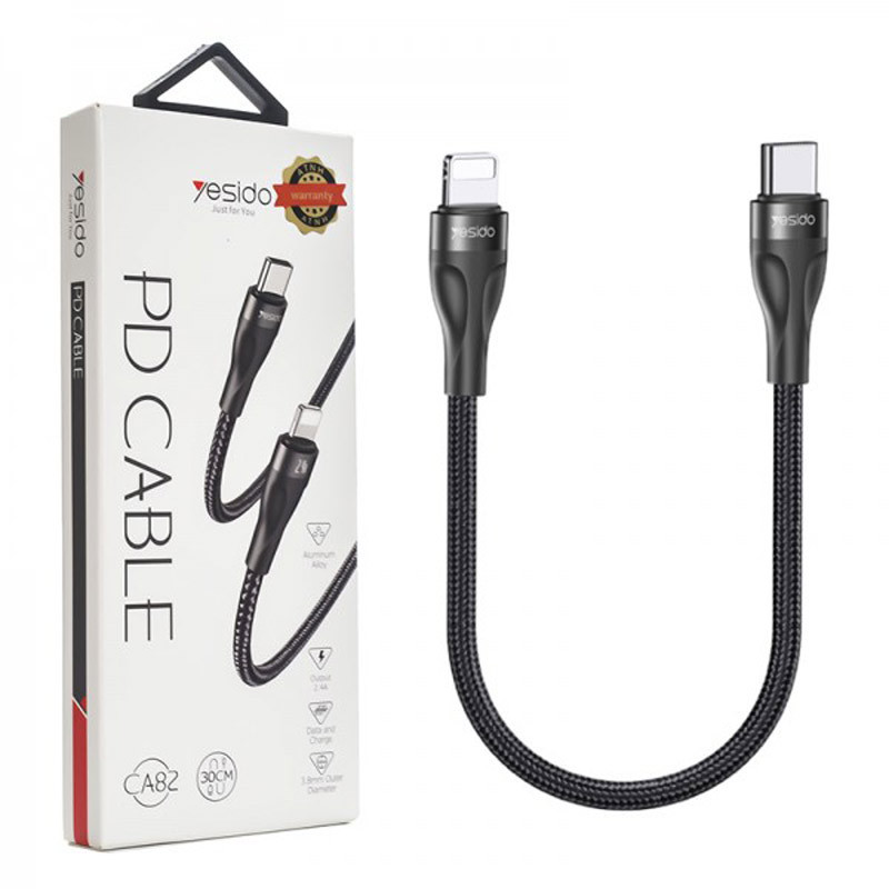 کابل تبدیل کوتاه فست شارژ Yesido CA82 Type-C To Lightning PD 2.4A 30cm