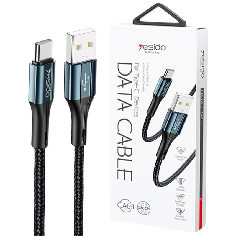کابل تایپ سی فست شارژ Yesido CA93 2.4A VOOC QC PD 1.2m