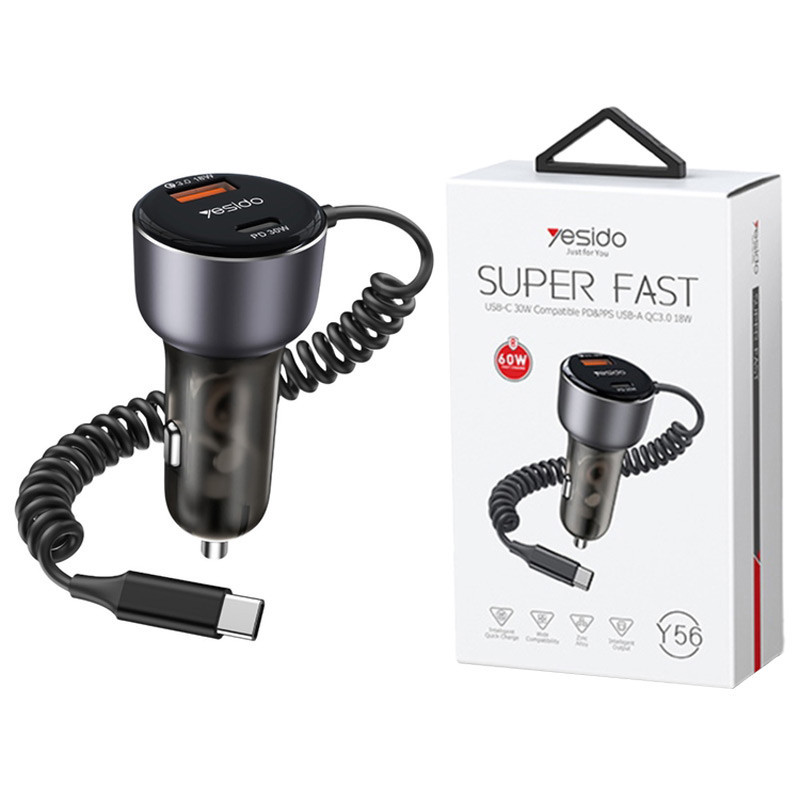 شارژر فندکی فست شارژ Yesido Y56 3A QC3.0 PD 60W 0