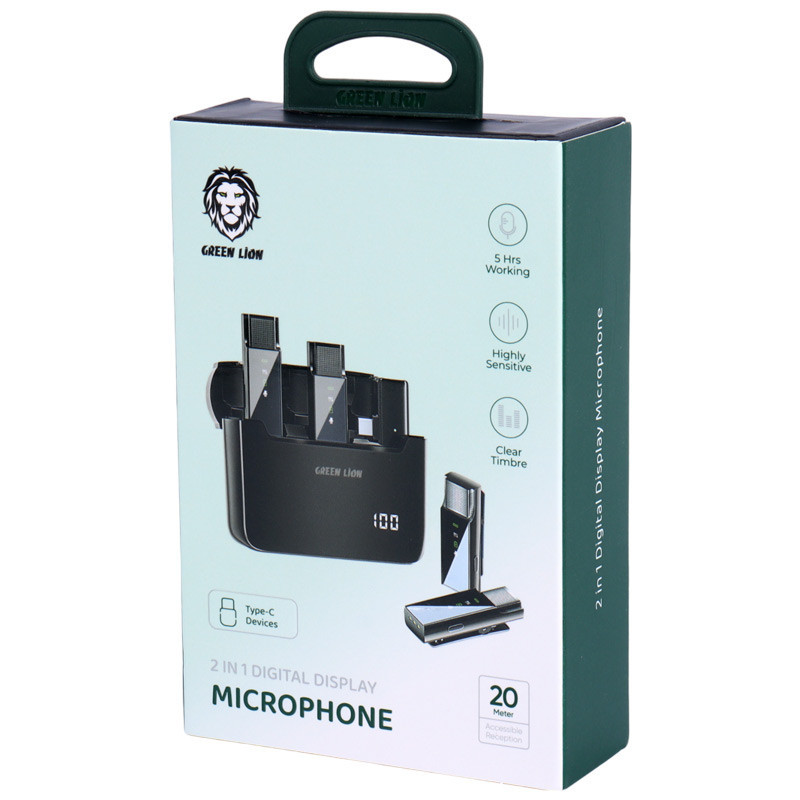 میکروفون یقه ای بی سیم Green Lion GN2IN1DDMTCBK Type-C