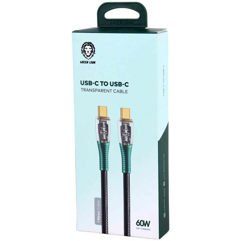 کابل تبدیل فست شارژ Green Lion Transparent Type-C To Type-C 60W 1m
