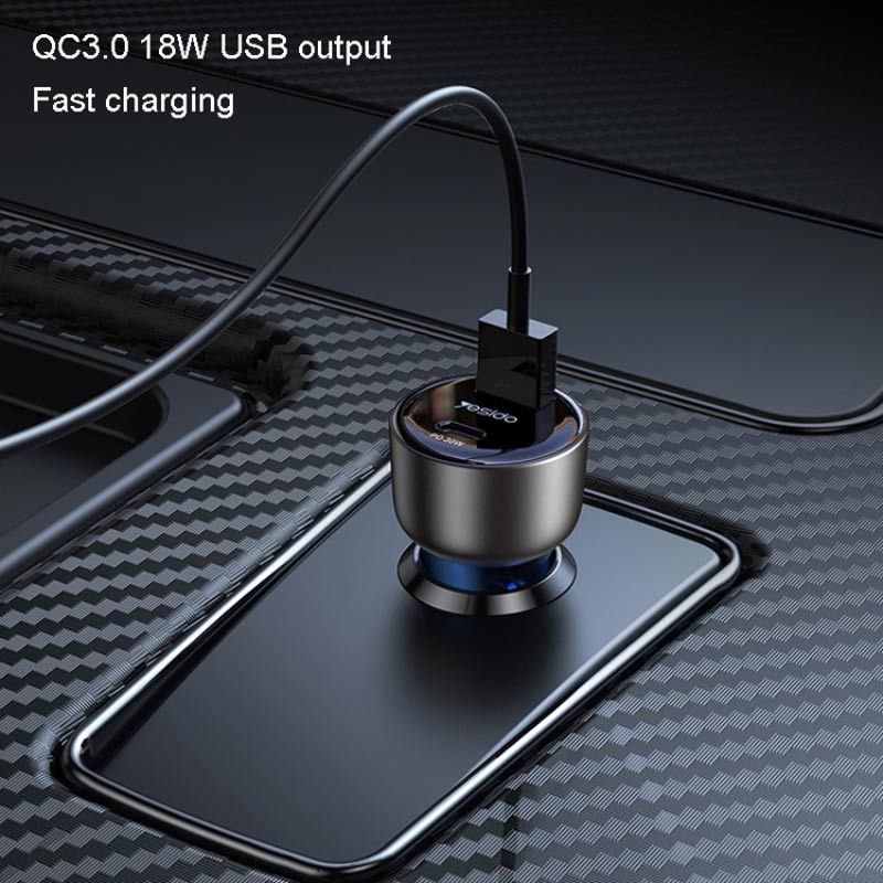 شارژر فندکی فست شارژ Yesido Y52 3.4A QC3.0 PD 48W