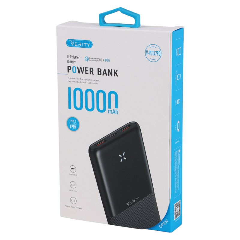 پاوربانک فست شارژ 10000 وریتی Verity V-PU147 QC3.0 PD 22.5W