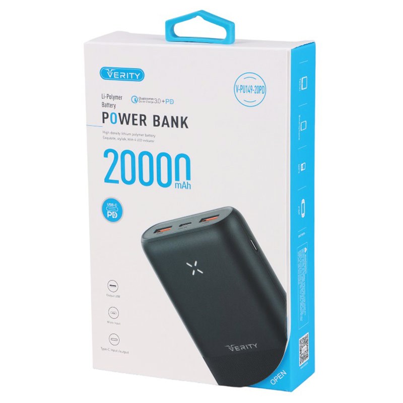 پاوربانک فست شارژ 20000 وریتی Verity V-PU149 QC3.0 PD 22.5W