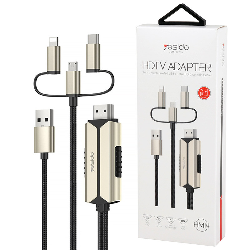 کابل تبدیل Yesido HM14 Lightning/MicroUSB/Type-C to HDMI 2m