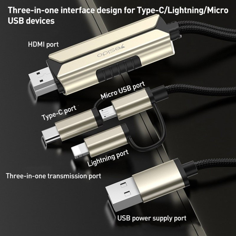 کابل تبدیل Yesido HM14 Lightning/MicroUSB/Type-C to HDMI 2m