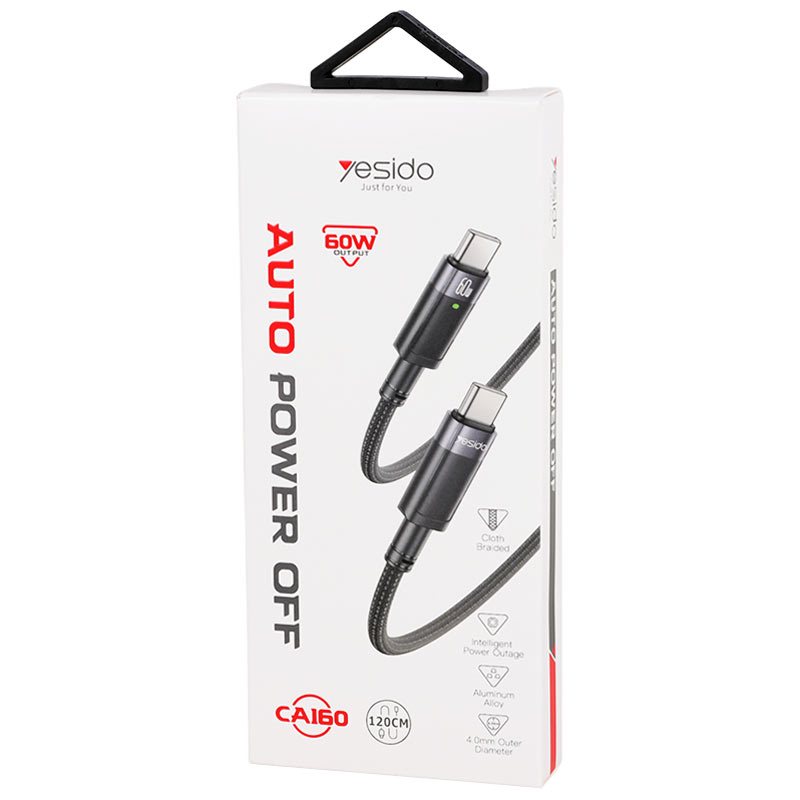 کابل تبدیل فست شارژ Yesido CA160 Type-C To Type-C PD 60W 1.2m