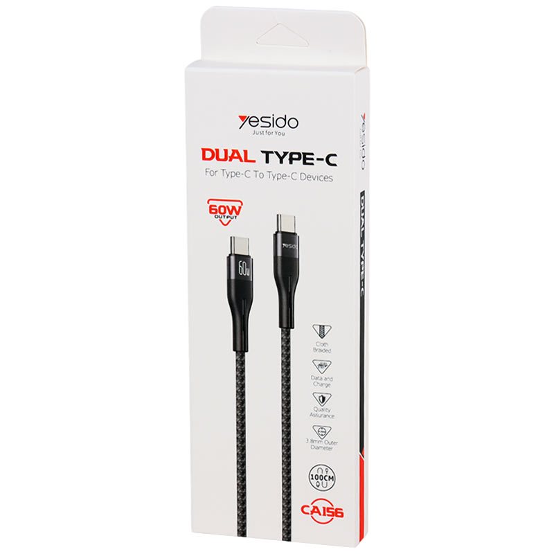 کابل تبدیل فست شارژ Yesido CA156 Type-C To Type-C PD 60W 1m