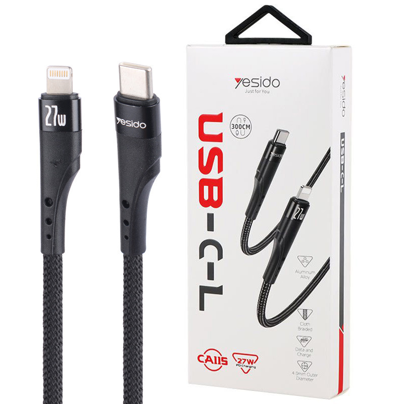کابل تبدیل فست شارژ Yesido CA115 Type-C To Lightning PD 27W 3m