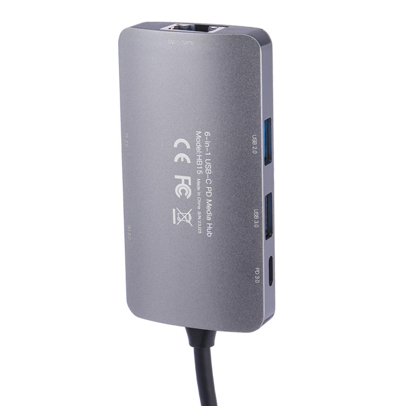 هاب Yesido HB15 USB3.0/USB2.0/RJ45/SD/TF/Type-C PD To Type-C