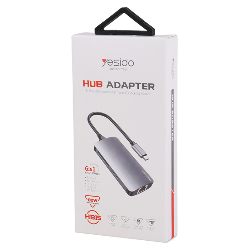 هاب Yesido HB15 USB3.0/USB2.0/RJ45/SD/TF/Type-C PD To Type-C